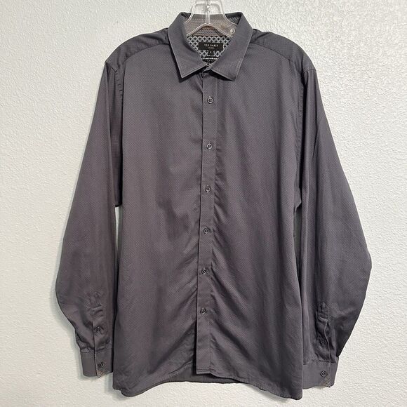 Ted Baker London Shirt Mens Size 5 100% Cotton Button Up Grey Geometric - Picture 2 of 11